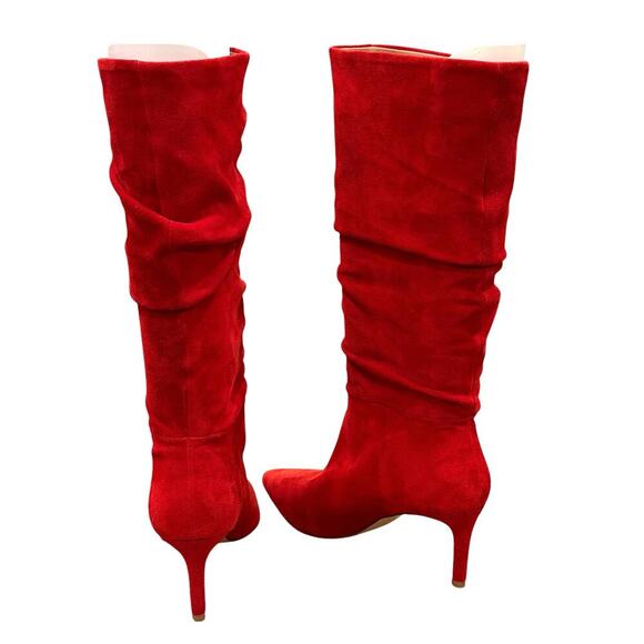 Dune London Suede Slouchy Dress Boots Red Size 7 Stiletto Pull On New W/O Box - Picture 4 of 10